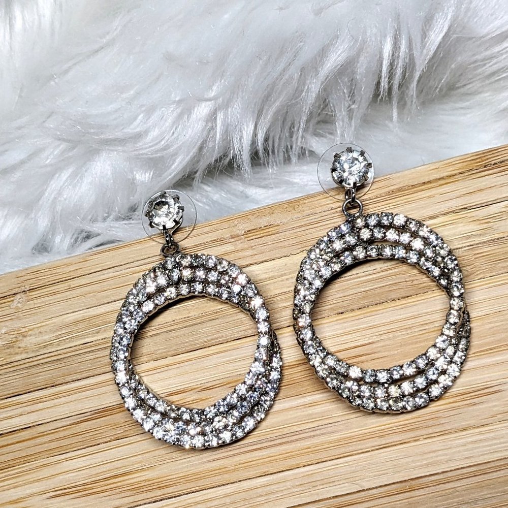 Rhinestone Interlocking Circle Dangle Drop Earrings